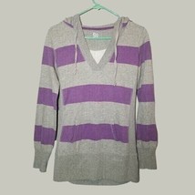 SO Sweatshirt Womens M Hooded Grey &amp; Purple Striped - £10.20 GBP