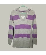 SO Sweatshirt Womens M Hooded Grey &amp; Purple Striped - £10.24 GBP
