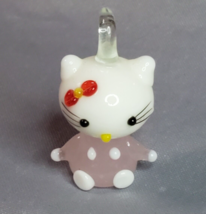 Hello Kitty Lampwork Glass Pendant Bean Figurine Charm 1 inch Pink - £11.81 GBP