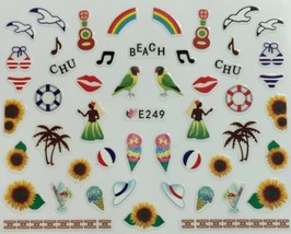 Nail Art 3D Decal Stickers Tropical Chu Beach Rainbow Hula Dancer Palm Tree E249 - £2.54 GBP