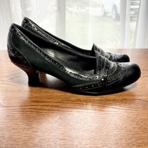 Franco Sarto Kitten Heels Womens 7 Black Leather Wingtip Low Heel Pump Shoe - $34.18