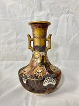 Antique 7” Satsuma Pottery Vase Japan Immortals Moriage Dragon Meiji - £154.28 GBP