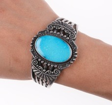 6.5&quot; 40&#39;s-50&#39;s Navajo Hand Stamped silver and turquoise bracelet - £404.28 GBP