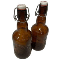 Grolsch Beer Bottles Amber Brown Glass Ceramic Flip Top Vintage Lot Of 2 - £8.99 GBP