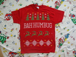 Christmas BAH HUMBUG ugly Christmas sweater red T - Shirt L  - £14.74 GBP