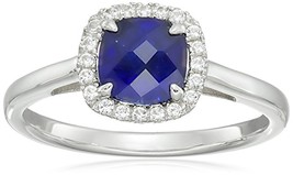 Sterling Silver Cushion Created Blue Sapphire and Created White Sapphire Size 7 - £40.02 GBP