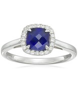 Sterling Silver Cushion Created Blue Sapphire and Created White Sapphire... - £39.58 GBP