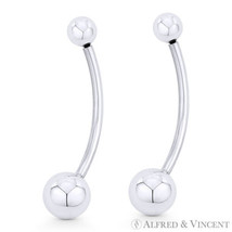 1.7&quot; Curved Barbell .925 Sterling Silver Drop Earrings w/ 6mm &amp; 10mm Ball Beads - £24.15 GBP