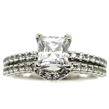 Cubic Zirconia Solitaire Accents Bridal Ring Set Real Solid 14k White Gold 6.3g  - £571.75 GBP