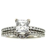 Cubic Zirconia Solitaire Accents Bridal Ring Set Real Solid 14k White Go... - £566.93 GBP