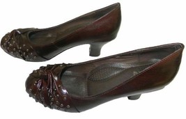 TDB Leather Women Shoes W/ Bow &amp; Encrusted Metal Studs, Size 9, Color Coffee - £51.99 GBP