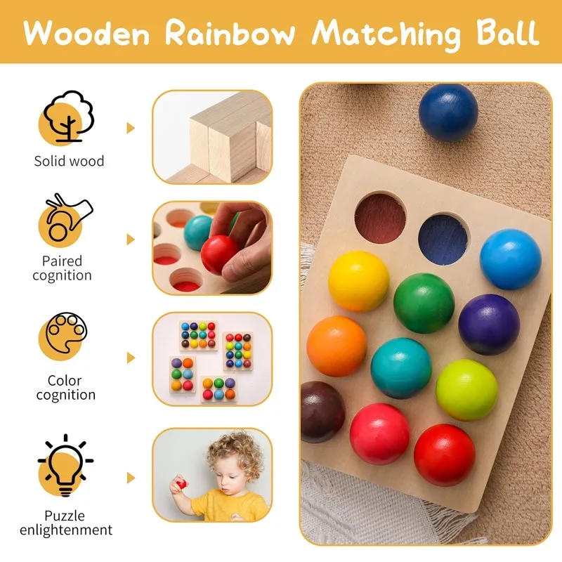 Play Wooden Montessori Play for Play Early Education Preschool Toy RainA Ball Ma - £33.74 GBP