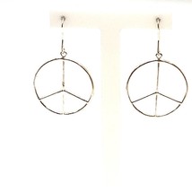 Vintage Signed Sterling FAS Handmade Modern Peace Symbol Dangle Hook Earrings - £30.86 GBP