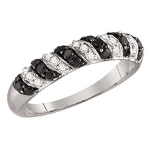 10k White Gold Womens Round Black Color Enhanced Diamond Band Fashion Ring 1/2 - £270.18 GBP