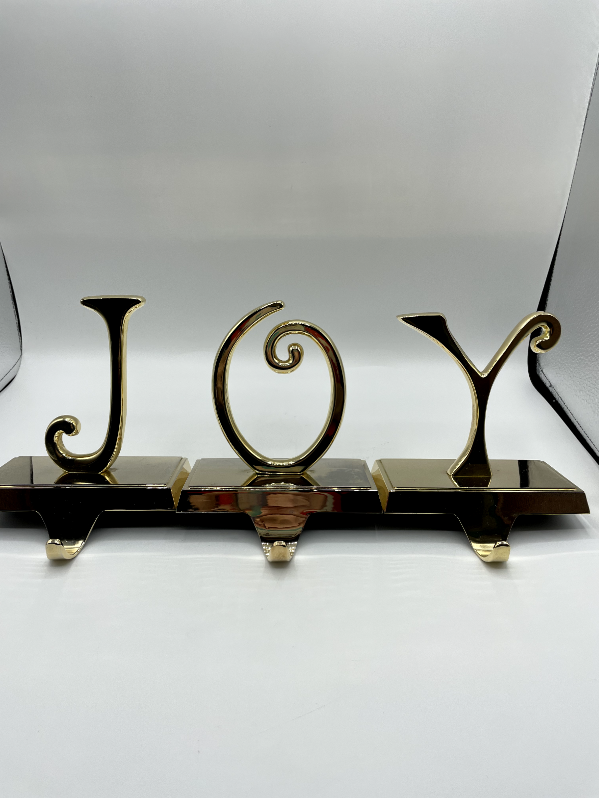 Pottery Barn JOY Stocking Holder 3 pc Set Weighted Silver Tone Christmas Bs256 - $35.52
