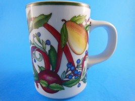 Dansk Holiday Harvest Red Ribbon  Coffee Cup Mug w fruits & vegetables Portugal - $13.85