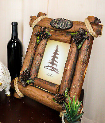 Rustic Western Autumn Fall Festive Pinecones With Wooden Log Picture Frame 5"X7
