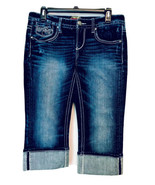 Maurices Womens Size 7/8 Dark Wash Bold Stitch Whiskered Cuffed Boho Jea... - €17,18 EUR