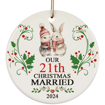 Our 21th Years Christmas Married Ornament Gift 21 Anniversary With Rabbit Couple - £11.06 GBP