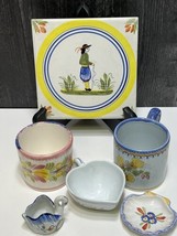 Lot 6 Different Pieces of Henriot Quimper Pottery Cup Tile Salt Creamer Mug Wall - £36.40 GBP