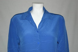 Josephine Chaus Women&#39;s Blouse Blue Size 6 Silk Long Sleeves Collar Buttons - £39.22 GBP