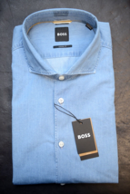 HUGO BOSS Hombre Hal Difusión Ajuste Casual Denim Azul Estilo Algodón Camisa 41 - £51.27 GBP