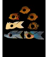 Vintage Hand-Painted Wooden Fish Napkin Rings &amp; Holders – Set of 7 - $601.99 MXN