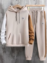 Look Time Life Men Colorblock Kangaroo Pocket Drawstring Hoodie &amp; Sweatp... - £44.41 GBP