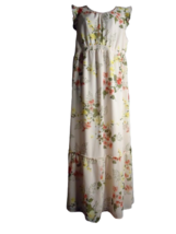 Isabel Maternity Cap Sleeve With Ruffles Tired Maxi Dress Womens XL Pink Floral - £14.51 GBP