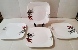 Corelle Vitrelle Kyoto Leaves 10.5'' Square Lunch Salad Plates Set 4 Gray Red  - $46.39