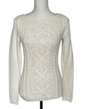 White House Black Market S Ivory Cable Knit Studded Sweater Cotton Wool ... - £16.85 GBP