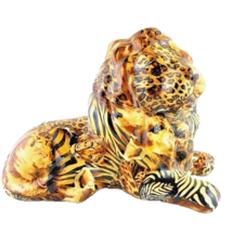 La Vie Lion Patchwork Fabric and Ceramic Sculpture Figurine - $34.65