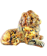 La Vie Lion Patchwork Fabric and Ceramic Sculpture Figurine - £27.13 GBP