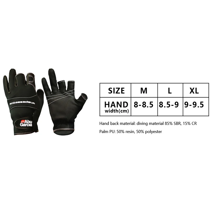 Sporting ABU Garcia Fishing Gloves Three Fingers Cut Lure Anti-Slip Leather Glov - £29.10 GBP