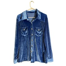 Vintage-Style Royal Blue Velvet Button Down Shirt – Size Approx. M - $510.45 MXN