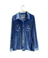 Vintage-Style Royal Blue Velvet Button Down Shirt – Size Approx. M - $510.45 MXN