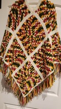 Vintage Crochet Poncho One Size Autumn Fall Colors Womens Teens Handmade - £19.49 GBP