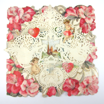 Antique Valentine Die Cut Sailboat &amp; Cupid Angel Boys Pink Flowers Hearts Bifold - £11.96 GBP