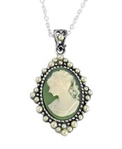 Sterling Silver Resin Cameo Simulated Pearl Beads Frame Pendant Necklace, 16-18&quot; - £31.96 GBP