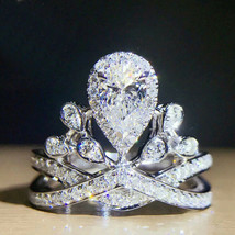 3.50Ct Simulated Diamond White Gold Plated Princess Tiara Crown Ring in ... - $160.20