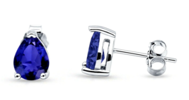 1Ct Pear Cut Lab-Created Blue Sapphire Stud Earrings in 14K White Gold Over 925 - £17.06 GBP