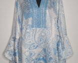 Susan Graver Womens Blouse Top Shirt Sz 16 Blue Paisley Bell Sleeves Cut... - $26.99