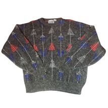 White Oak Mens Sz L Knit Geometric Christmas Tree Ugly Sweater Vtg Acrylic Gray - £25.83 GBP