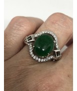 Vintage Green Jade Ring White Sapphire Size 6.5 - £50.30 GBP