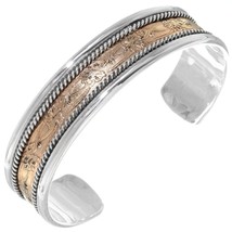 Native Navajo Sterling Silver Gold 12KGF Hand Stamped Cuff Bracelet Mens sz7-9 - £318.63 GBP+