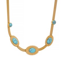 Yhpup Stainless Steel Turquoise Stone Golden Necklace Bracelet Trendy Jewelry Se - £18.80 GBP