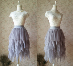 Gray Fluffy Layered Tulle Skirt Womens Custom Plus Size Tulle Midi Skirt image 1