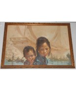 WAI MING Original Oil /Canvas GIRL w/BABY at HARBOR 1970&#39;s - $389,190.58 MXN