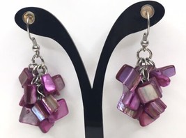 Violet Purple Dangle Earrings Dyed MOP Style Shell French Hooks - $8.00