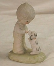 Vintage Little Boy &amp; His Dog Playing Shadow Box Figurine Unknown Maker - £10.11 GBP